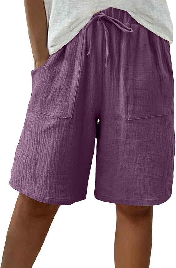 Women UK Sale Clearance Knee Length Elasticated Waist Casual Loose Wide Leg Baggy Vacation Summer Beach Shorts