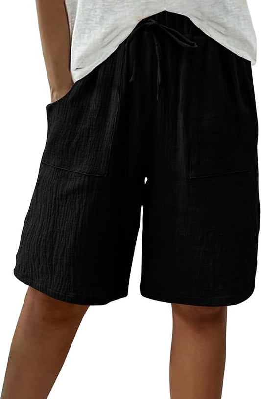 Women UK Sale Clearance Knee Length Elasticated Waist Casual Loose Wide Leg Baggy Vacation Summer Beach Shorts