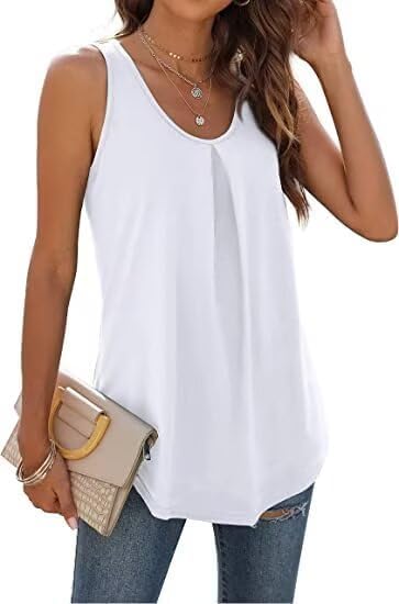 Ladies Tops Sleeveless Pleated Curved Hem Vest Casual Loose Tank Tops 2025 Summer Trendy