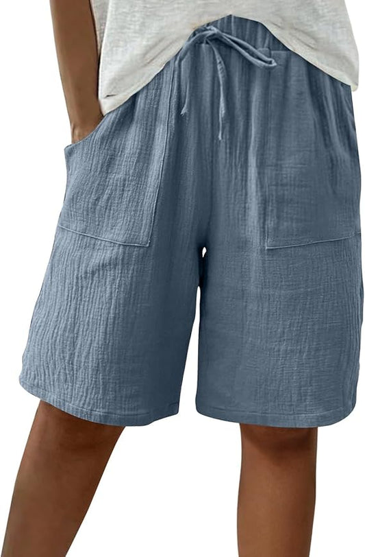 Women UK Sale Clearance Knee Length Elasticated Waist Casual Loose Wide Leg Baggy Vacation Summer Beach Shorts